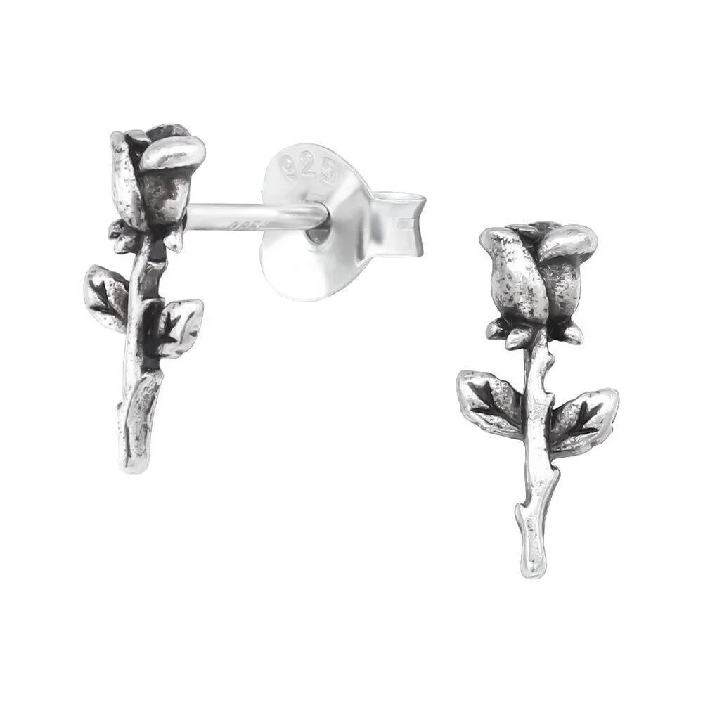 Sterling Silver Tiny Rose Stud Earrings